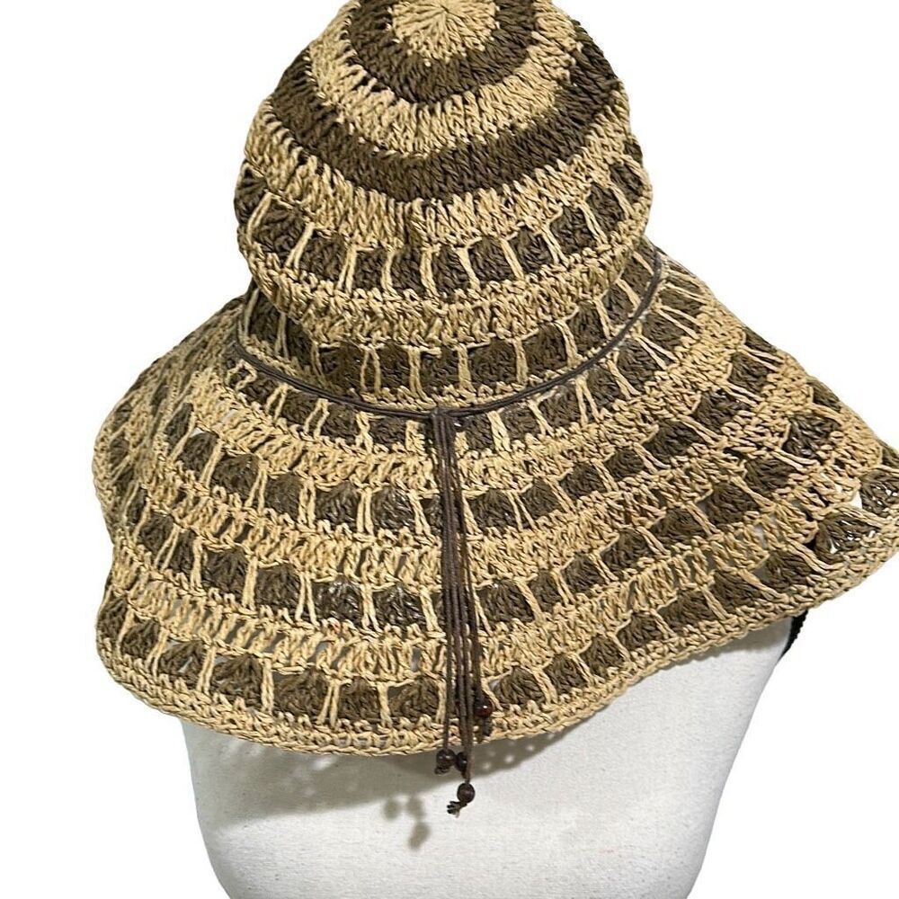 Som-Her packable straw/wicker floppy hat with wooden beads details - Picture 3 of 5